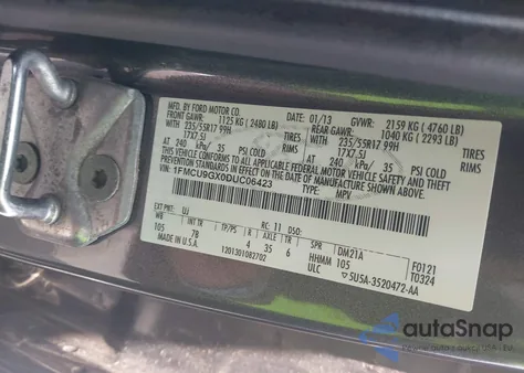 2013 Ford Escape Se from USA, damaged, VIN 1FMCU9GX0DUC06423